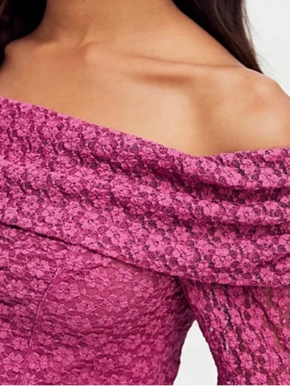 Free People Lola Off the Shoulder Lace Top Bell Sleeves Burgundy L